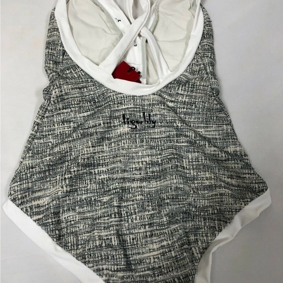 Textured Black & White One-Piece with Button Detail - Picture 2 of 4